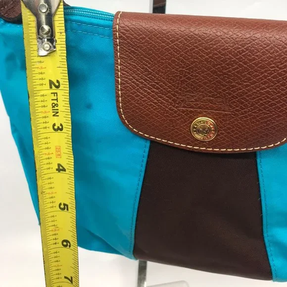 LONGCHAMP Blue Brown Fabric Chic Shoulder Bag - Picture 3 of 8
